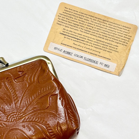 Patricia Nash 100% Genuine Leather Borse Embossed Camel Floral Coin Purse - Picture 4 of 6